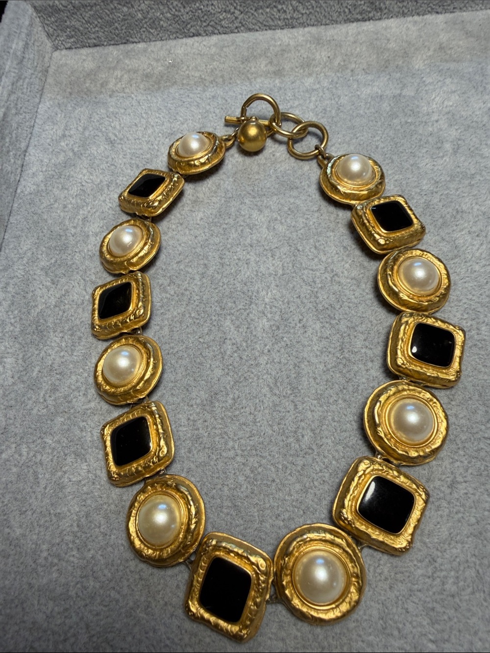 ! Anne Klein Gold-Tone Faux Pearl & Black Tile Necklace - Picture 11 of 11